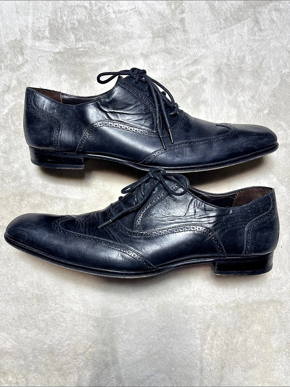 Mezlan Leather Wingtip Oxfords Black US 12 M